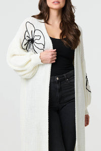 Rose Embroidered Longline Cardigan