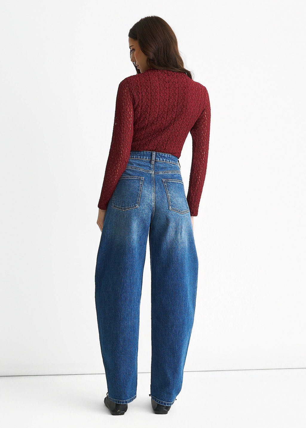 Blue Mid Rise Barrel Leg Jeans