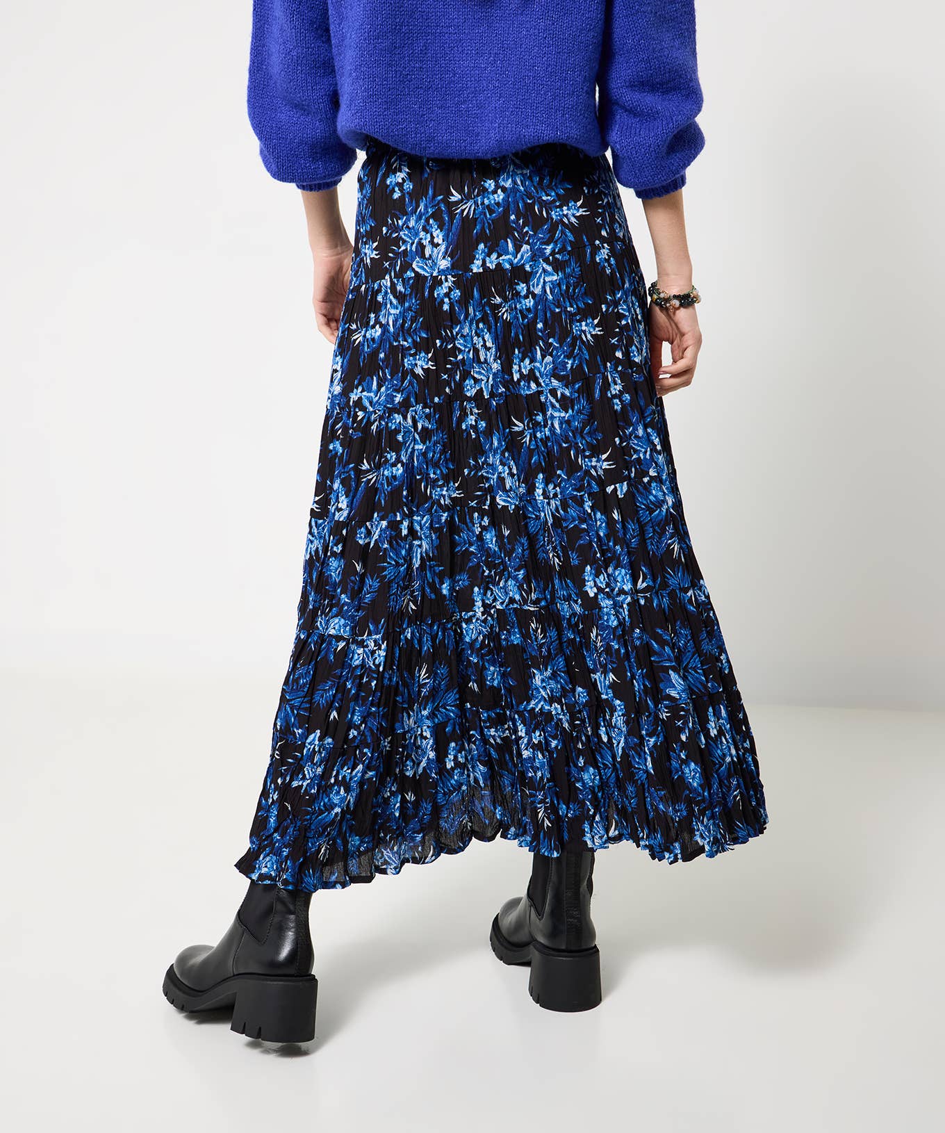 Autumn Blues Tiered Maxi Skirt