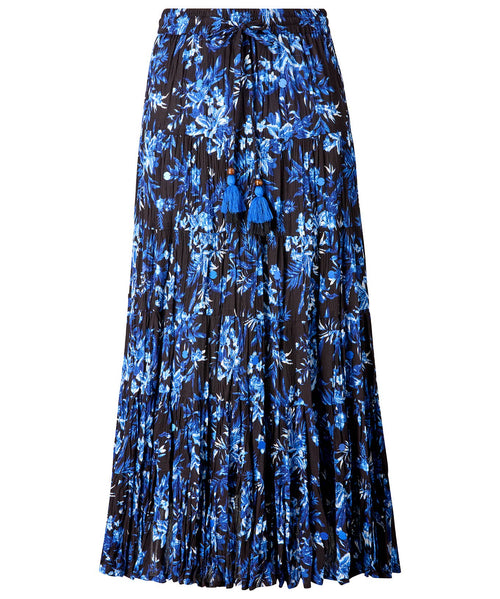 Autumn Blues Tiered Maxi Skirt