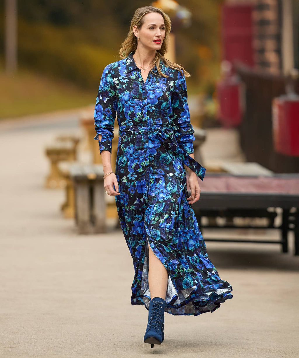 Olivia Floral Maxi Shirt Dress