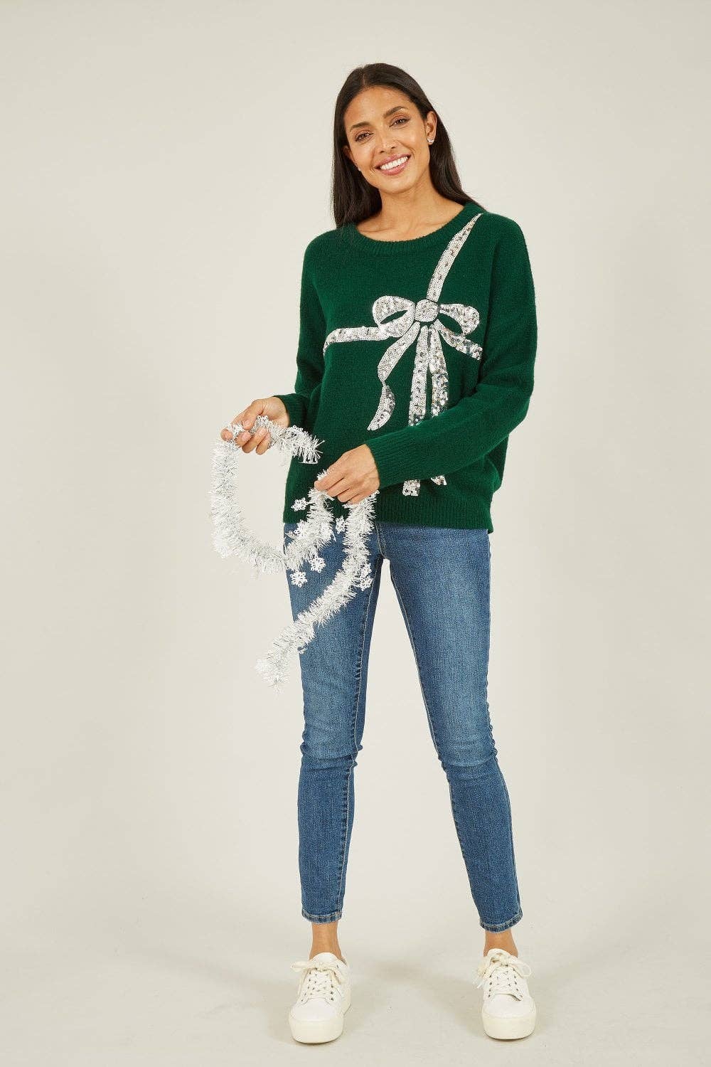 Green Sequin Bow Knitted Jumper