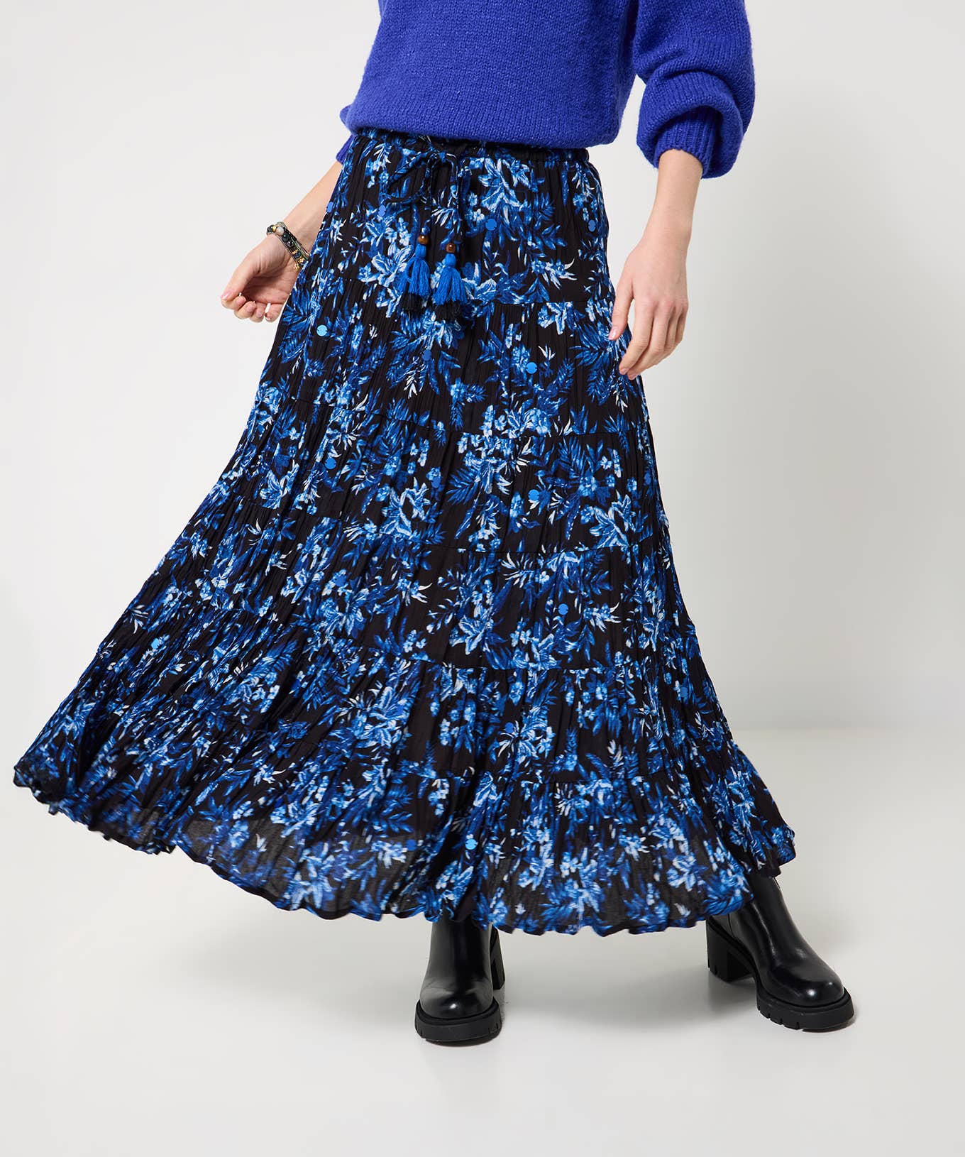 Autumn Blues Tiered Maxi Skirt