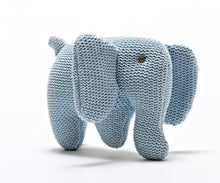 Load image into Gallery viewer, Knitted Organic Cotton Blue Elephant Rattle
