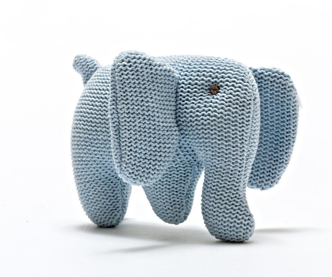 Knitted Organic Cotton Blue Elephant Rattle