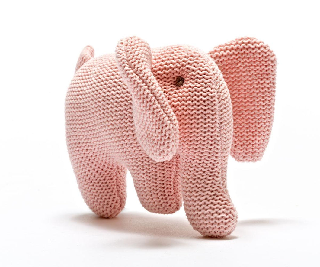 Knitted Organic Cotton Pink Elephant Rattle