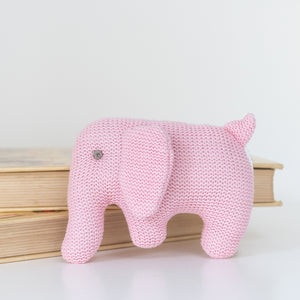 Knitted Organic Cotton Pink Elephant Rattle